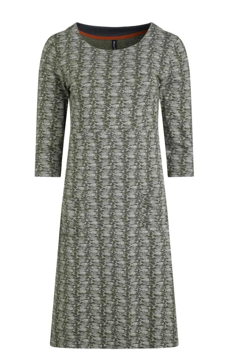 Weird Fish Dresses|Moondust Organic Cotton Printed Jersey Dress Dark Olive