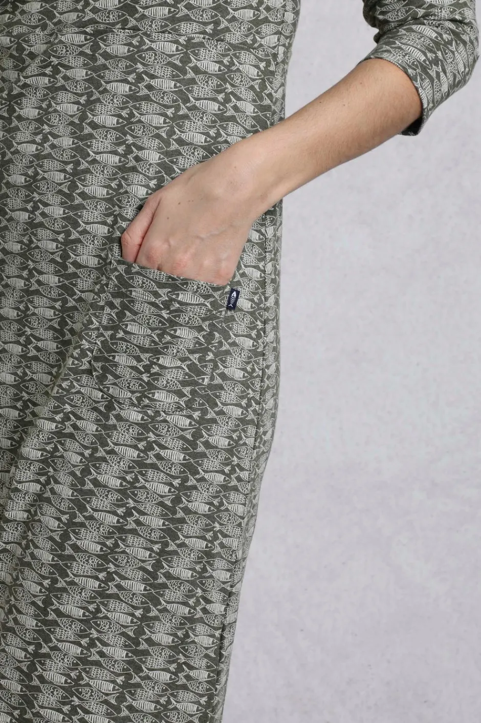 Weird Fish Dresses|Moondust Organic Cotton Printed Jersey Dress Dark Olive