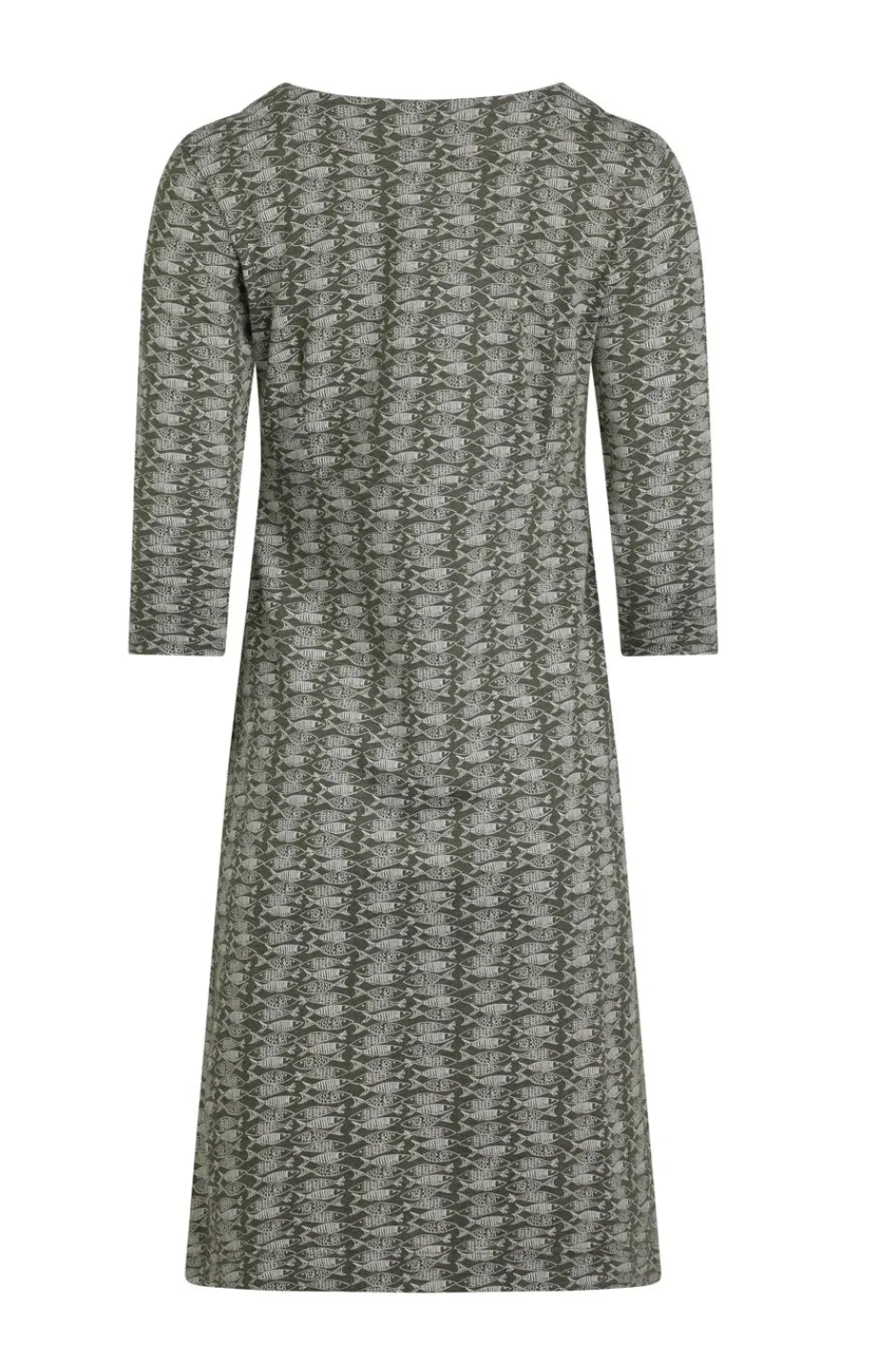 Weird Fish Dresses|Moondust Organic Cotton Printed Jersey Dress Dark Olive