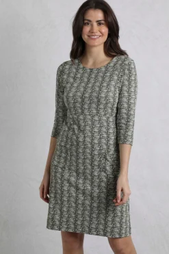Weird Fish Dresses|Moondust Organic Cotton Printed Jersey Dress Dark Olive