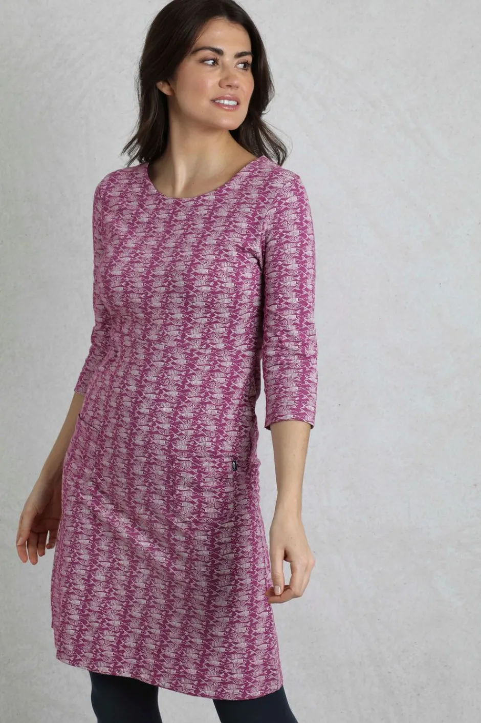 Weird Fish Dresses|Moondust Organic Cotton Printed Jersey Dress Dark Raspberry