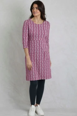 Weird Fish Dresses|Moondust Organic Cotton Printed Jersey Dress Dark Raspberry