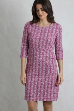 Weird Fish Dresses|Moondust Organic Cotton Printed Jersey Dress Dark Raspberry