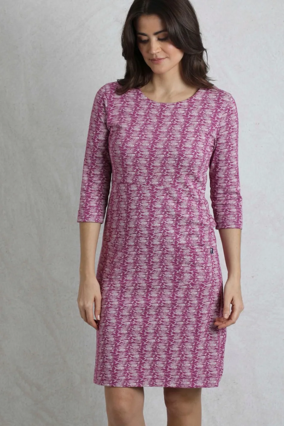Weird Fish Dresses|Moondust Organic Cotton Printed Jersey Dress Dark Raspberry