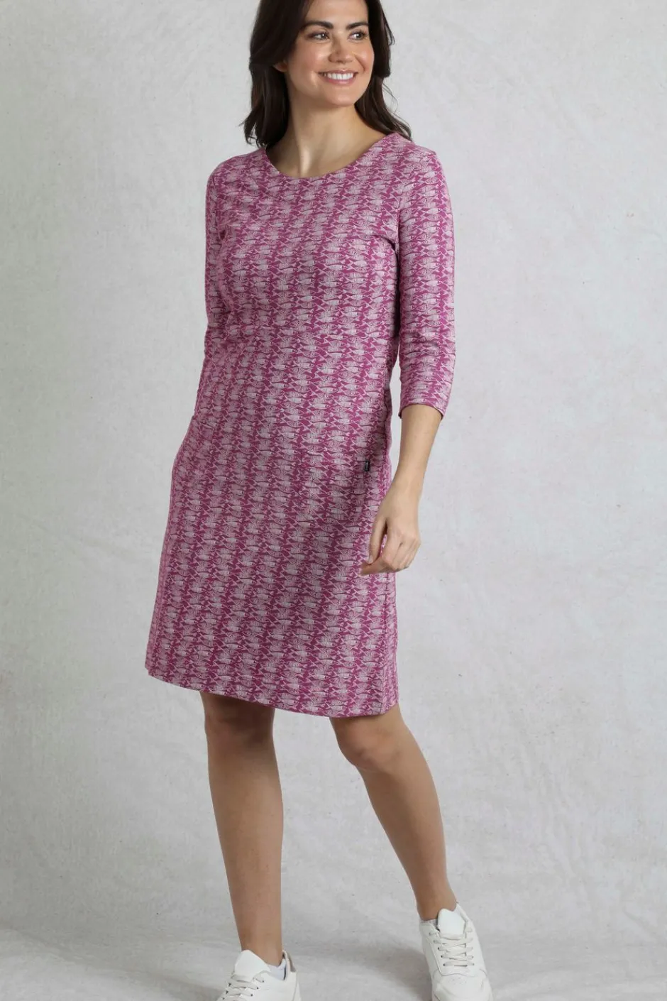Weird Fish Dresses|Moondust Organic Cotton Printed Jersey Dress Dark Raspberry