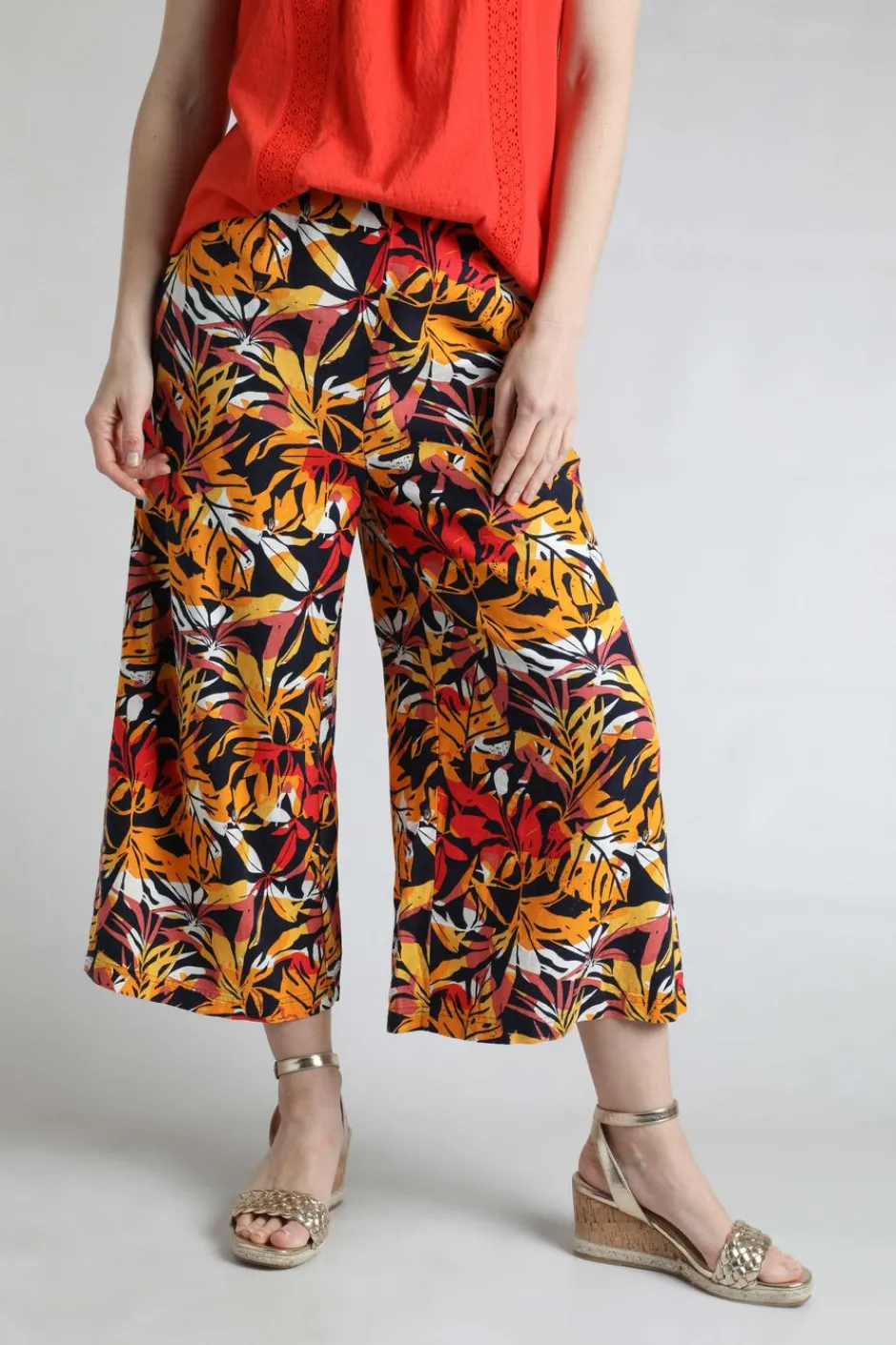 Weird Fish Leggings|Jumpsuits & Playsuits|Mossa Printed Linen Rich Culottes Caramel