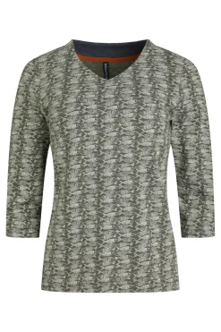Weird Fish Tunics|Tops & T-Shirts|Nanaimo 3/4 Sleeve Organic Cotton Printed Top Dark Olive