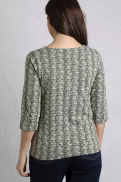 Weird Fish Tunics|Tops & T-Shirts|Nanaimo 3/4 Sleeve Organic Cotton Printed Top Dark Olive