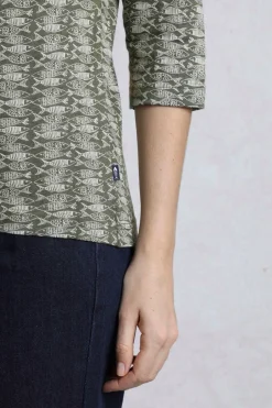 Weird Fish Tunics|Tops & T-Shirts|Nanaimo 3/4 Sleeve Organic Cotton Printed Top Dark Olive