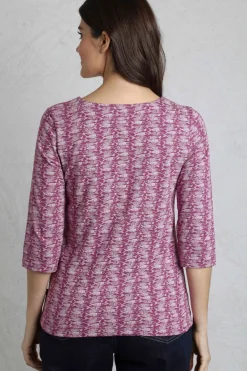 Weird Fish Tunics|Tops & T-Shirts|Nanaimo 3/4 Sleeve Printed Top Dark Raspberry