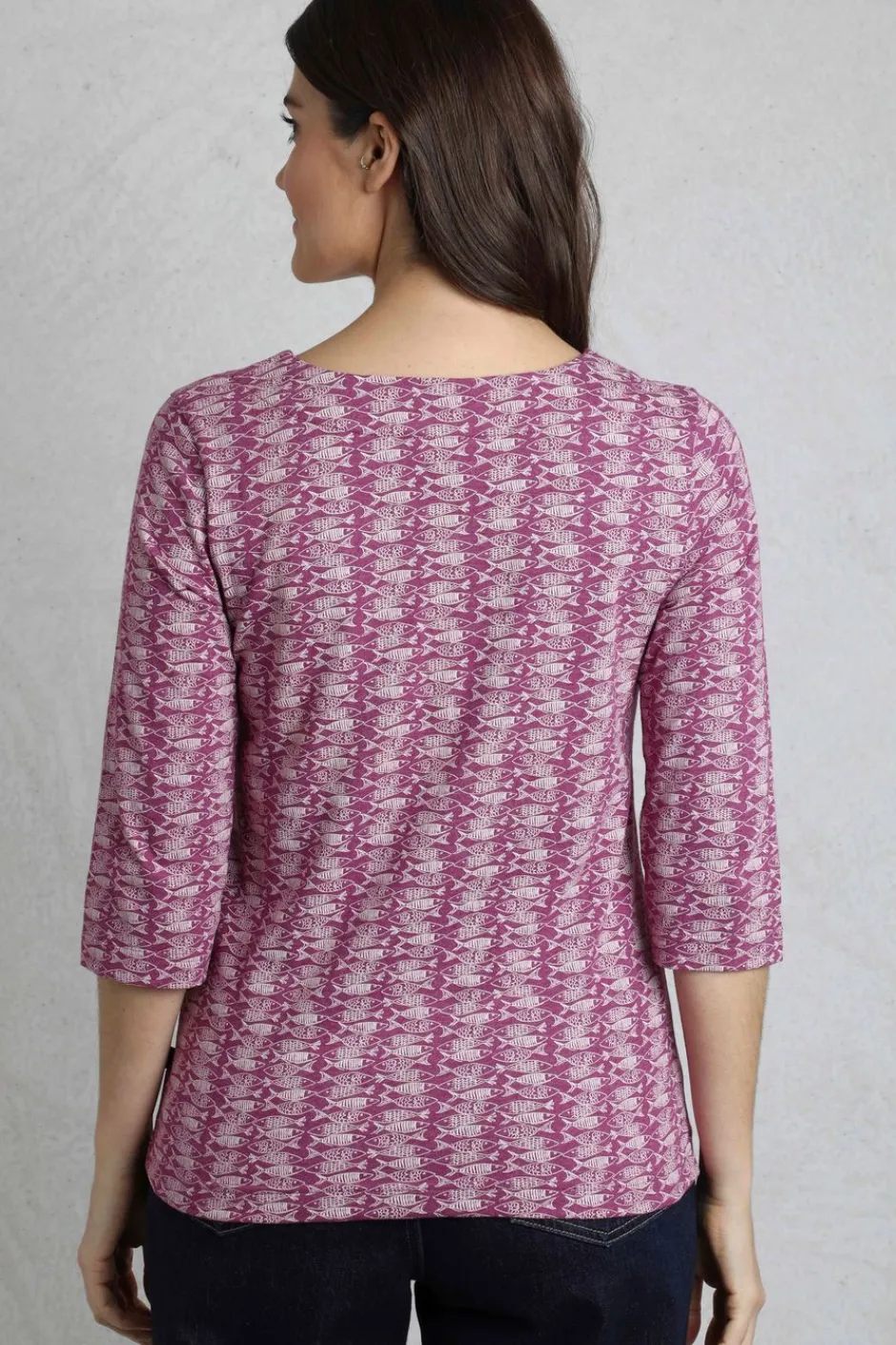 Weird Fish Tunics|Tops & T-Shirts|Nanaimo 3/4 Sleeve Printed Top Dark Raspberry