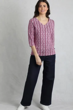Weird Fish Tunics|Tops & T-Shirts|Nanaimo 3/4 Sleeve Printed Top Dark Raspberry