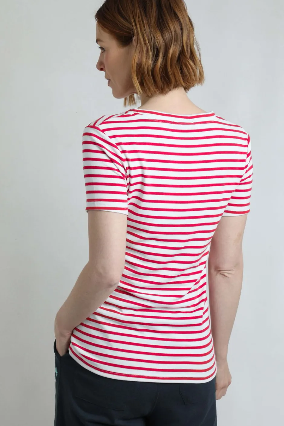 Weird Fish Tunics|Tops & T-Shirts|Natalie Organic Cotton Striped Crew Neck T-Shirt Crimson