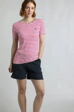 Weird Fish Tunics|Tops & T-Shirts|Natalie Organic Cotton Striped Crew Neck T-Shirt Crimson