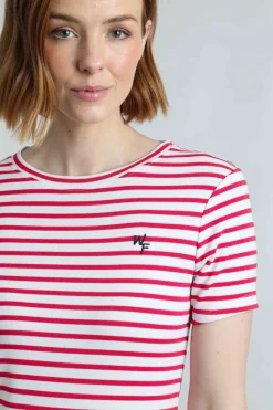 Weird Fish Tunics|Tops & T-Shirts|Natalie Organic Cotton Striped Crew Neck T-Shirt Crimson