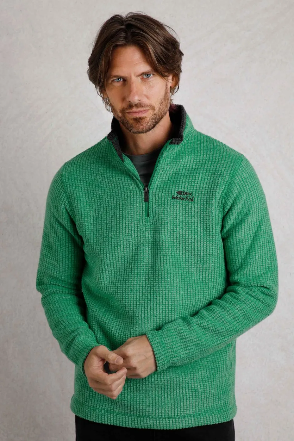 Weird Fish Fleece|Newark Eco 1/4 Zip Grid Fleece Dark Green