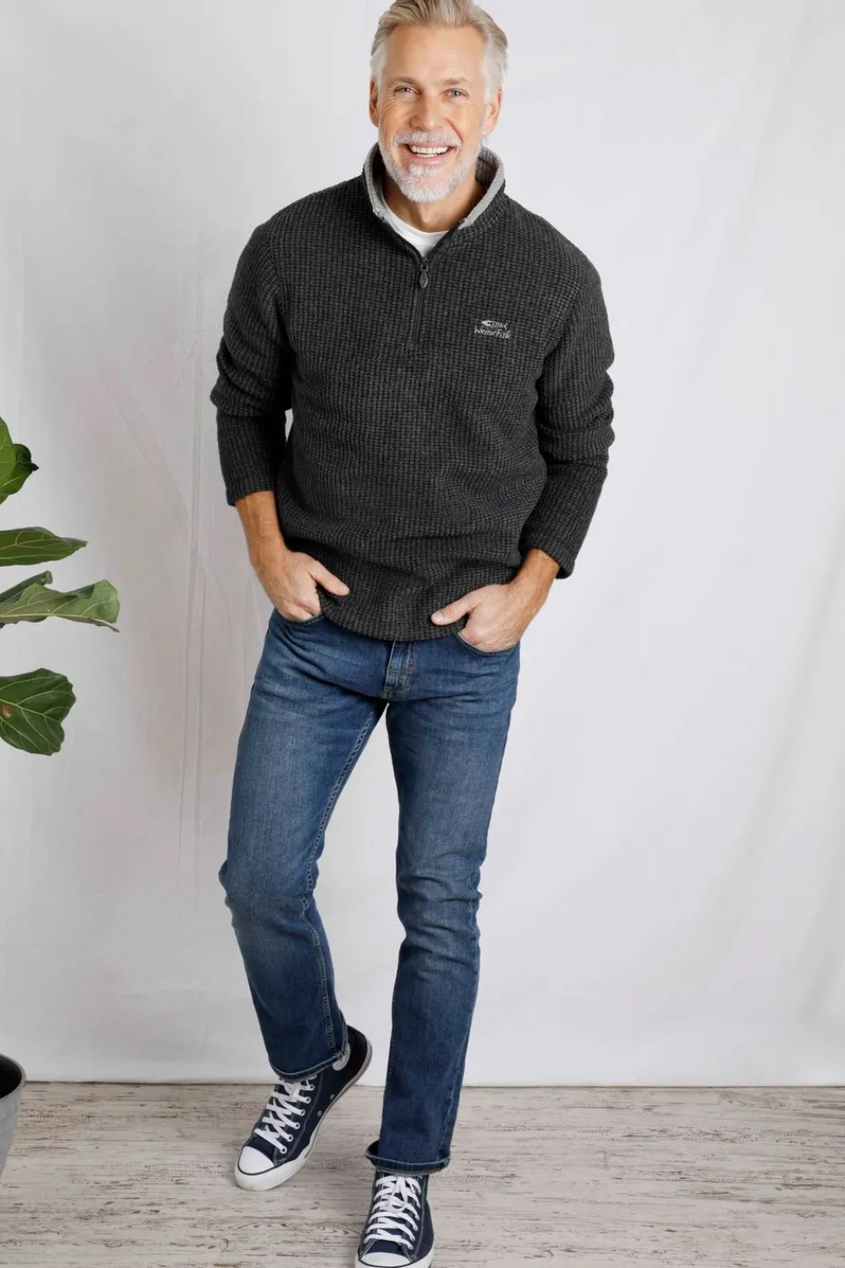 Weird Fish Fleece|Newark Eco 1/4 Zip Grid Fleece Washed Black
