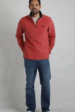 Weird Fish Fleece|Newark Eco 1/4 Zip Grid Fleece Barberry Red Marl