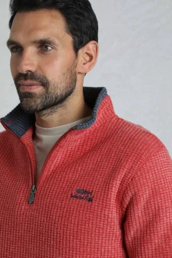 Weird Fish Fleece|Newark Eco 1/4 Zip Grid Fleece Barberry Red Marl