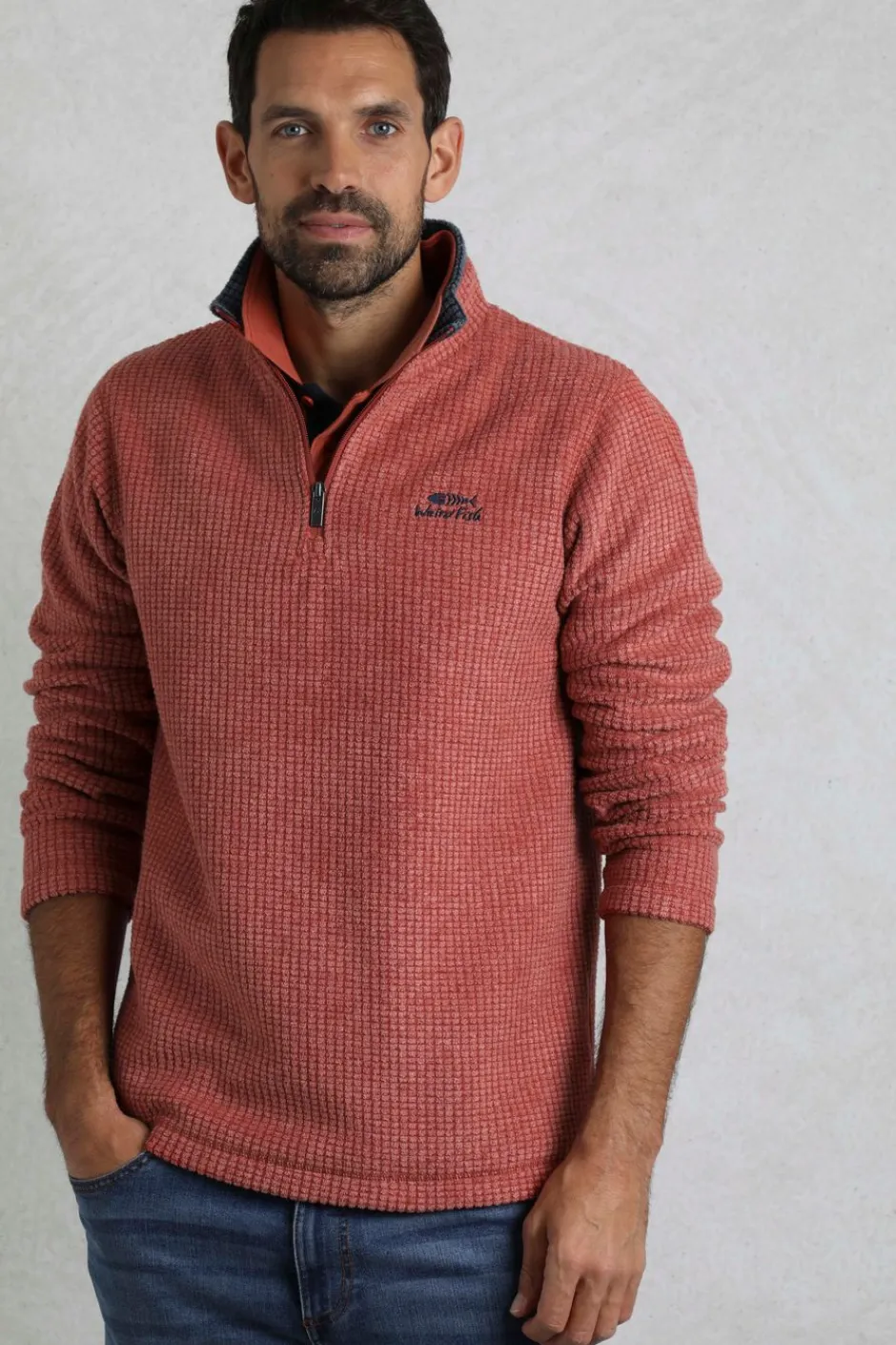Weird Fish Fleece|Newark Eco 1/4 Zip Grid Fleece Paprika