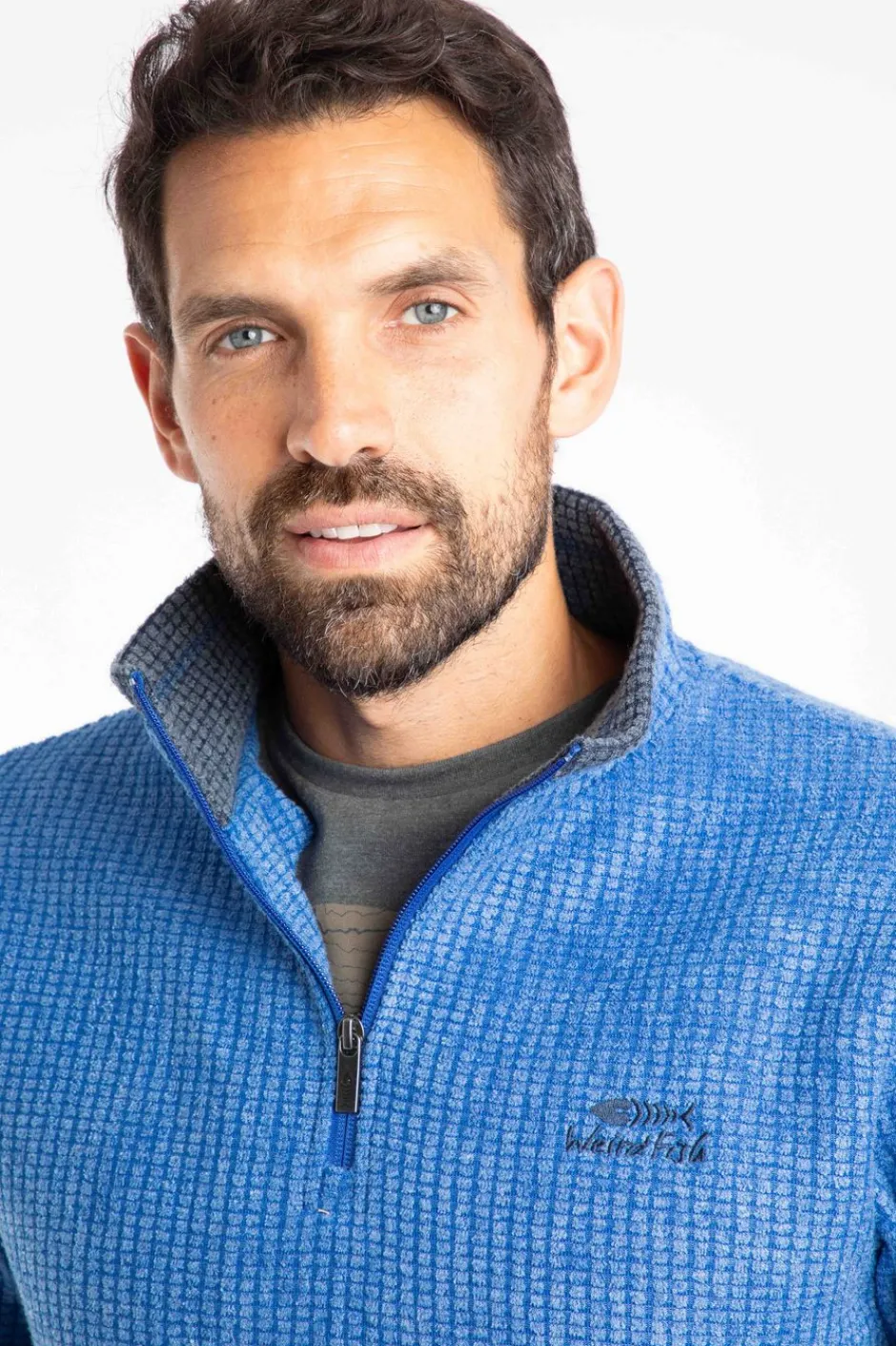 Weird Fish Fleece|Newark Eco 1/4 Zip Grid Fleece Blue