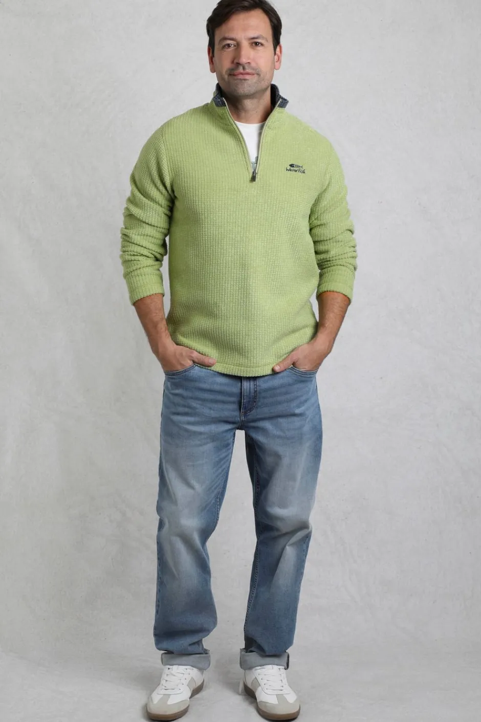 Weird Fish Fleece|Newark Eco 1/4 Zip Grid Fleece Tarragon