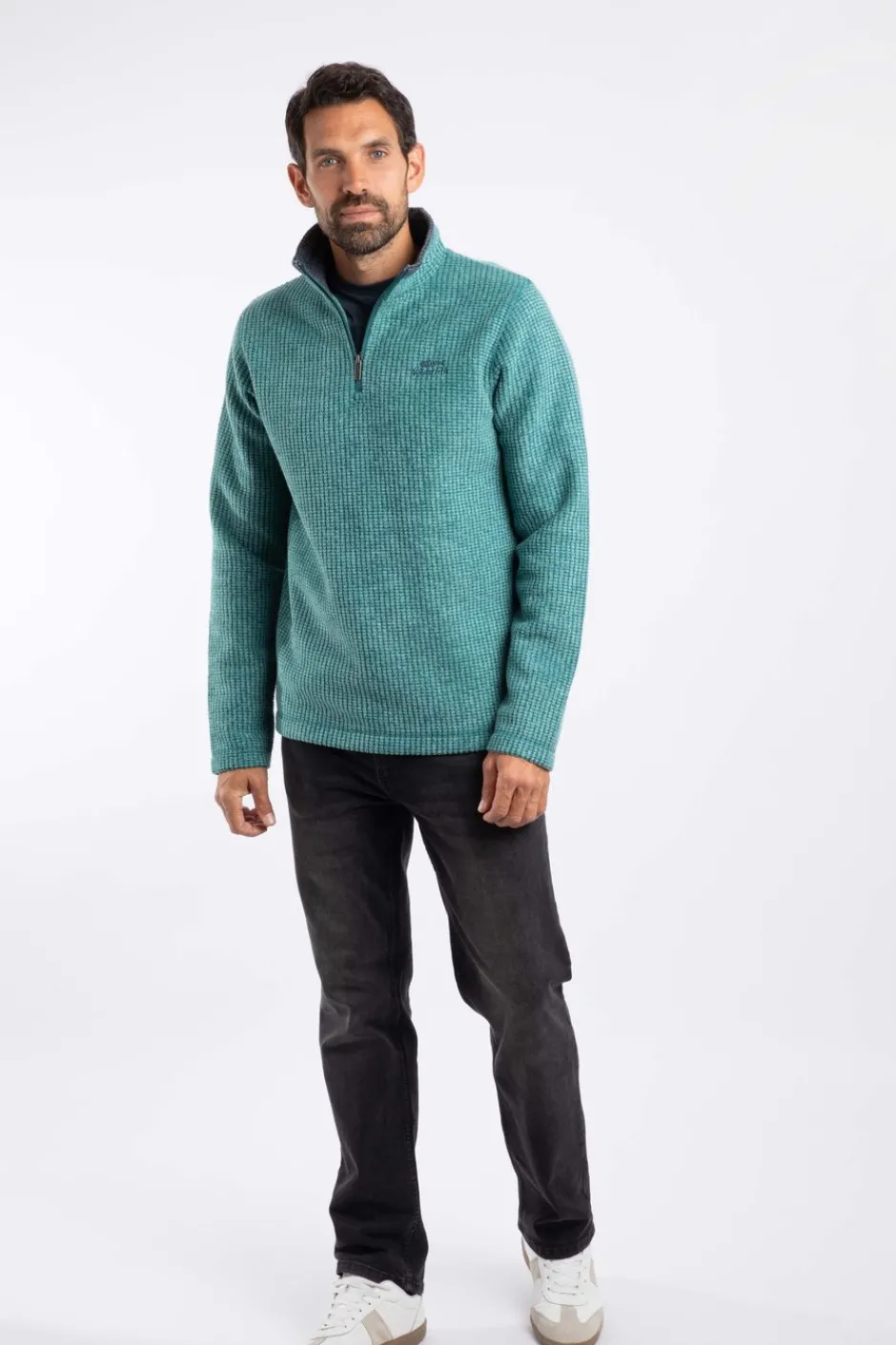 Weird Fish Fleece|Newark Eco 1/4 Zip Grid Fleece Leaf Green