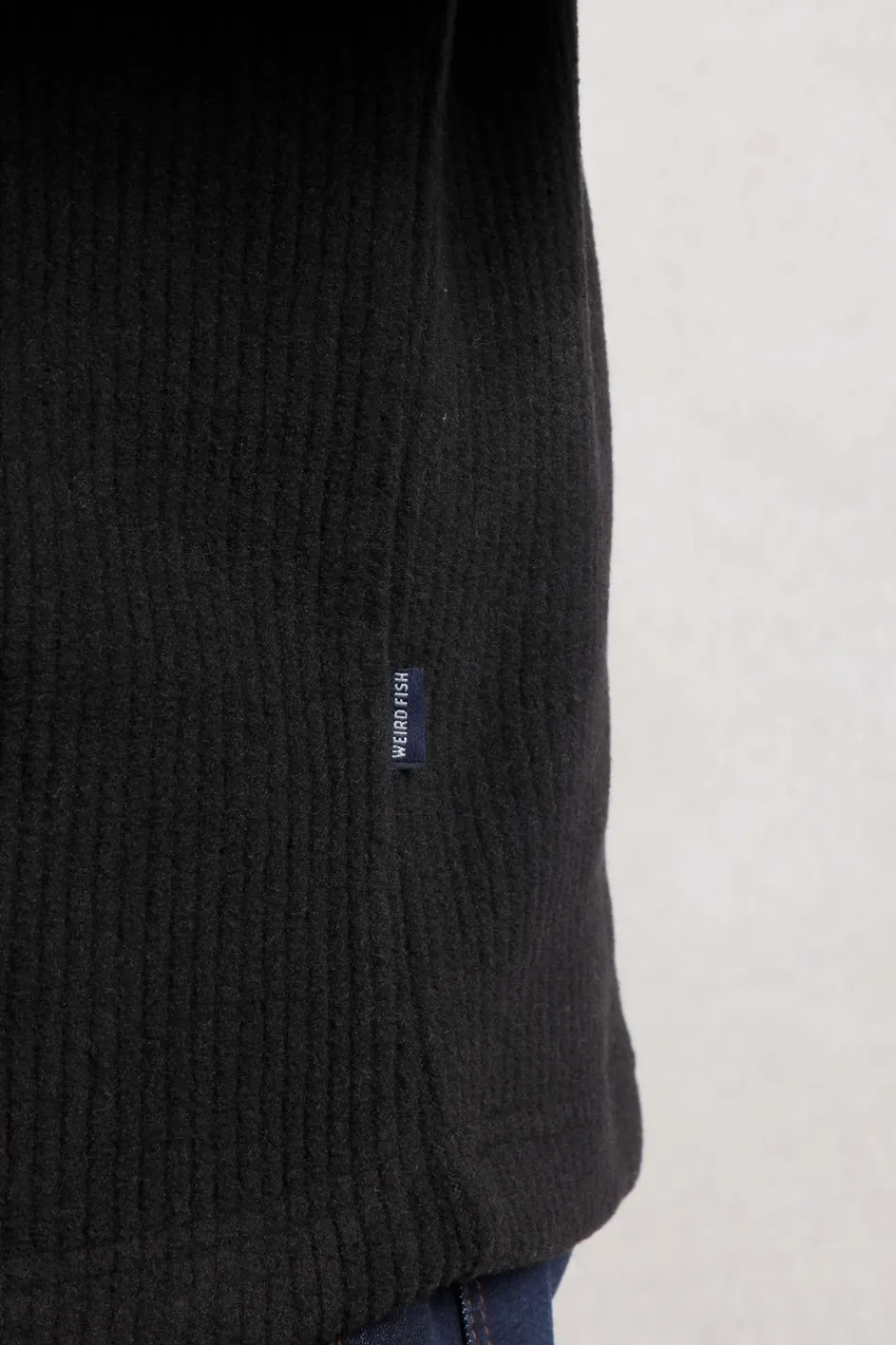 Weird Fish Fleece|Newport 1/4 Zip Rib Fleece Washed Black