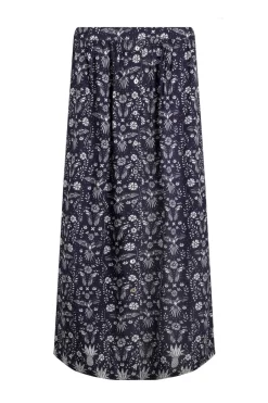 Weird Fish Skirts|Nina Livaeco™ Printed Viscose Midi Skirt Rich Navy