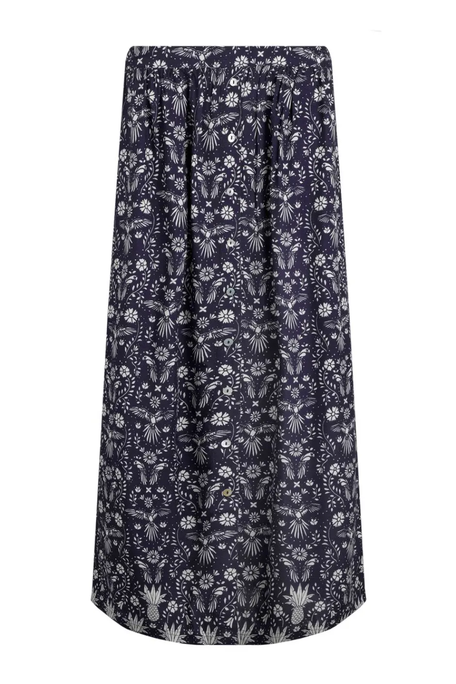 Weird Fish Skirts|Nina Livaeco™ Printed Viscose Midi Skirt Rich Navy