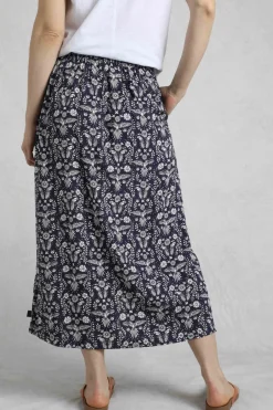 Weird Fish Skirts|Nina Livaeco™ Printed Viscose Midi Skirt Rich Navy