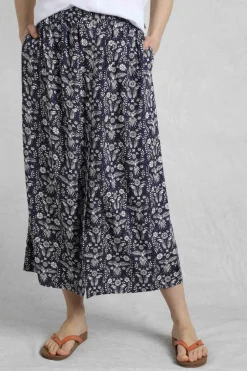 Weird Fish Skirts|Nina Livaeco™ Printed Viscose Midi Skirt Rich Navy