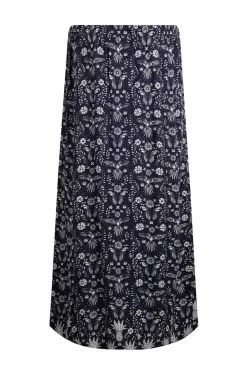 Weird Fish Skirts|Nina Livaeco™ Printed Viscose Midi Skirt Rich Navy