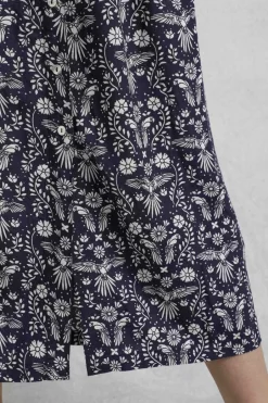 Weird Fish Skirts|Nina Livaeco™ Printed Viscose Midi Skirt Rich Navy