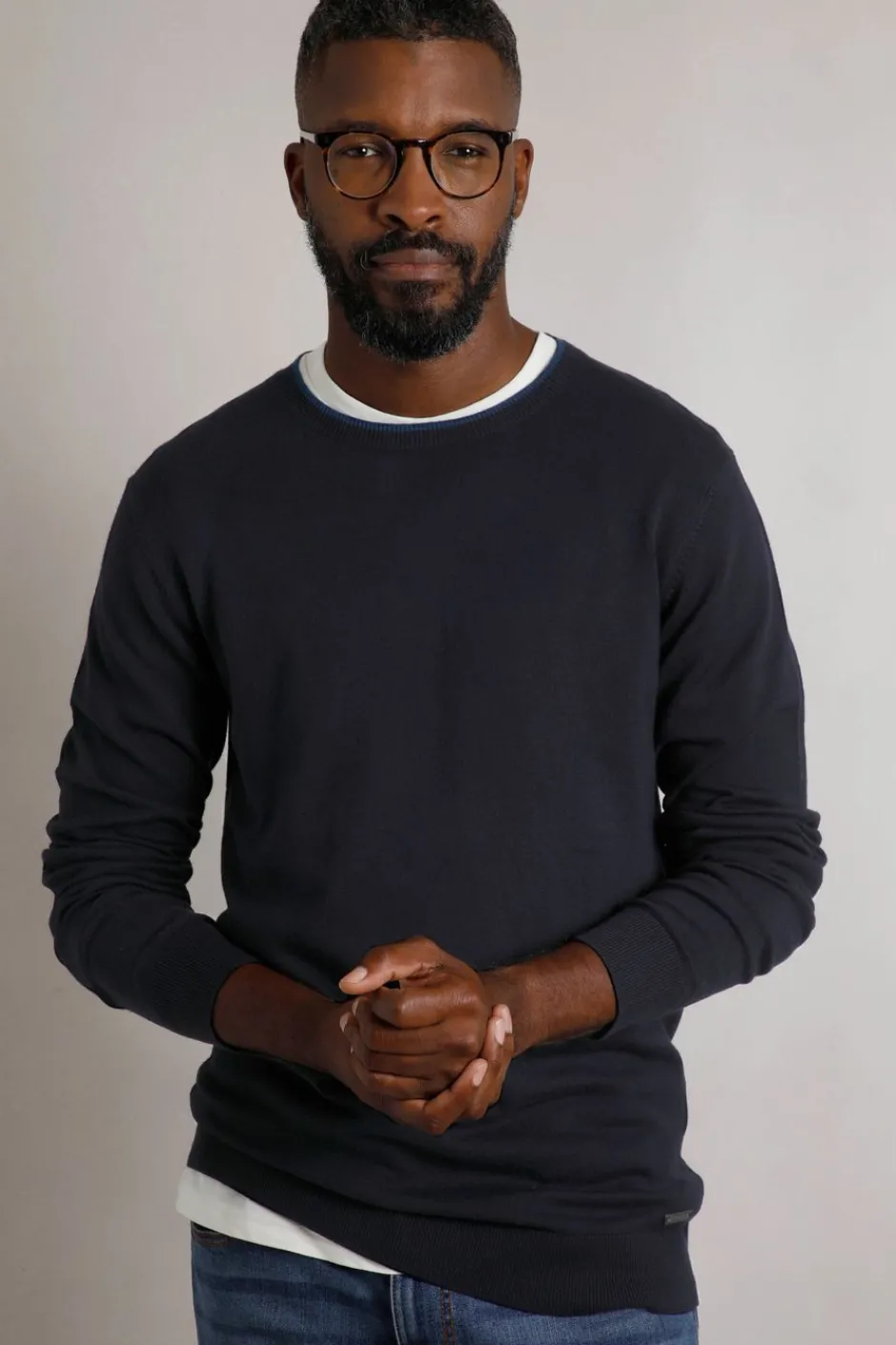 Weird Fish Jumpers & Knitwear|Noah Crew Neck Fine Knit Jumper Midnight
