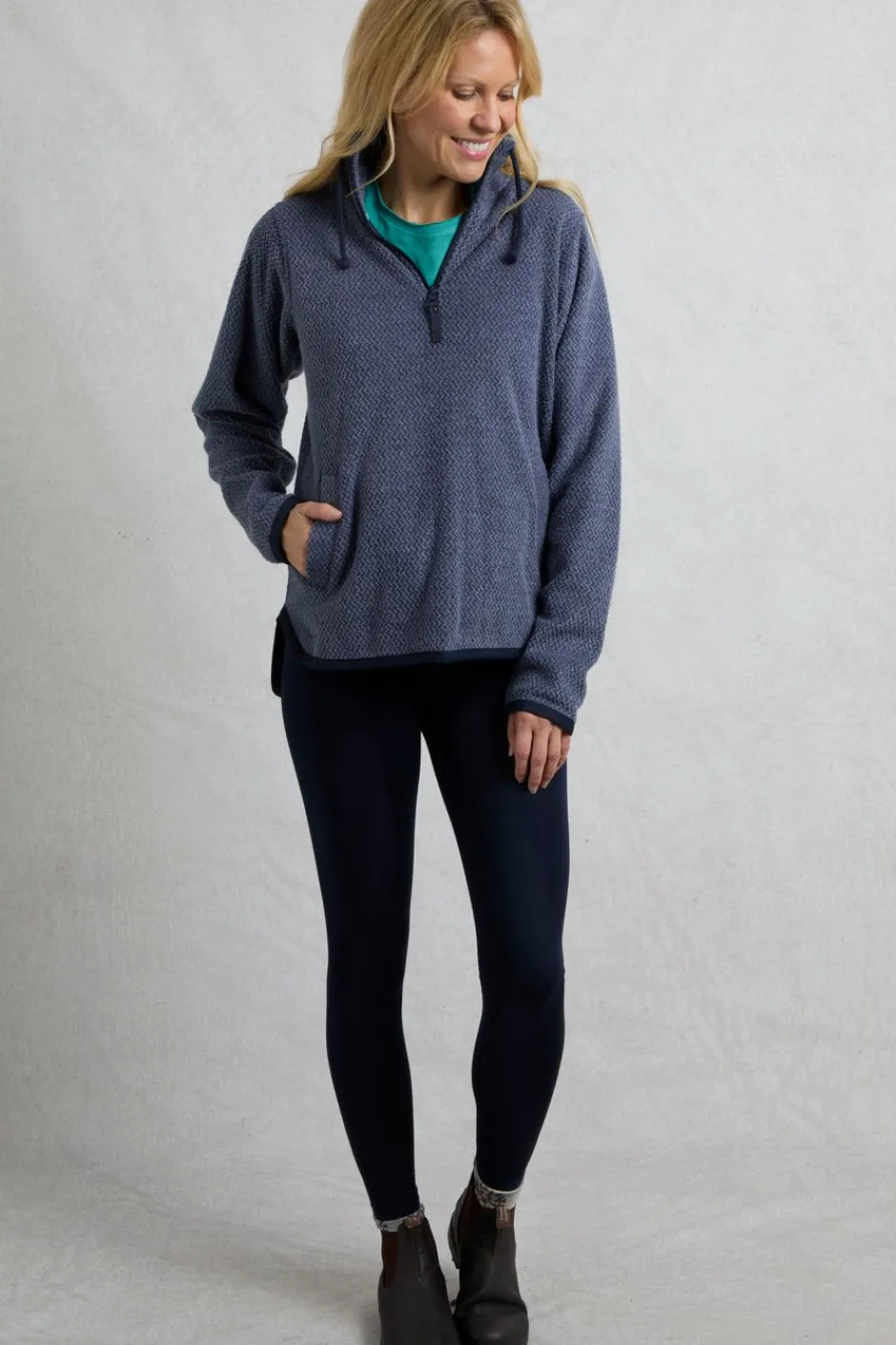 Weird Fish Fleece|Odina Eco 1/4 Zip Zig Zag Fleece Dark Blue