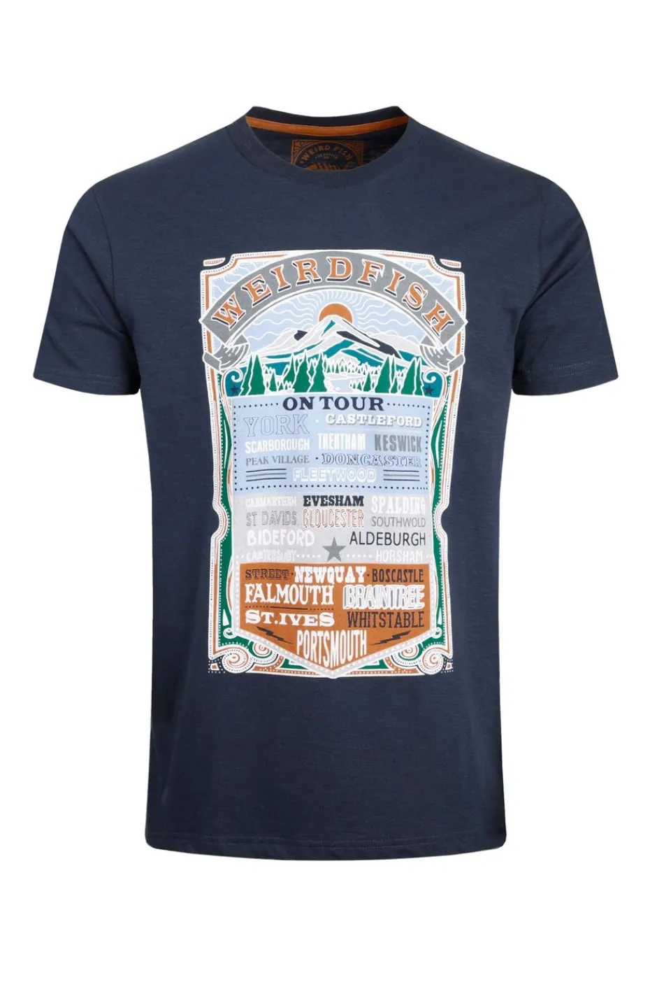 Weird Fish T-Shirts|On Tour Organic Cotton Front Print Graphic T-Shirt Navy