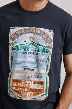 Weird Fish T-Shirts|On Tour Organic Cotton Front Print Graphic T-Shirt Navy