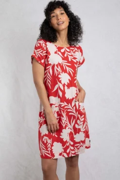 Weird Fish Dresses|Linen|Orlando Linen Rich Pocket Dress Radical Red