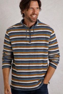 Weird Fish Sweatshirts & Hoodies|Oscar 1/4 Zip Stripe Kierra Eco Macaroni Navy