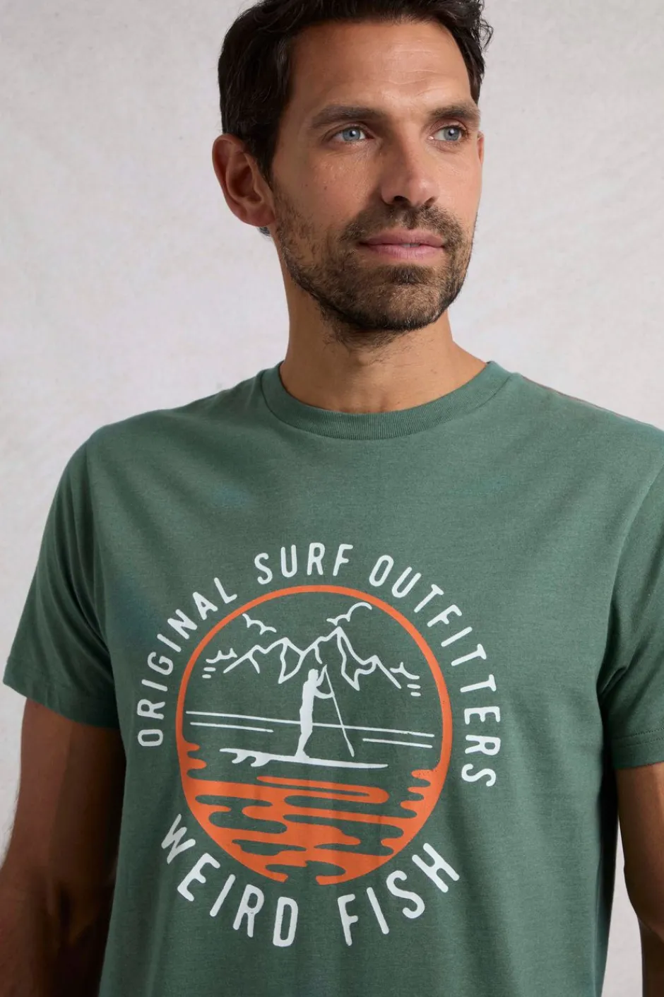 Weird Fish T-Shirts|Paddle Front Print Graphic T-Shirt Dusky Green