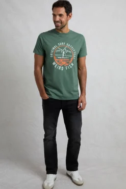 Weird Fish T-Shirts|Paddle Front Print Graphic T-Shirt Dusky Green