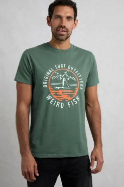 Weird Fish T-Shirts|Paddle Front Print Graphic T-Shirt Dusky Green