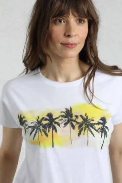 Weird Fish Tunics|Tops & T-Shirts|Painterly Palm Organic Cotton Front Print T-Shirt White
