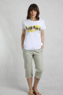 Weird Fish Tunics|Tops & T-Shirts|Painterly Palm Organic Cotton Front Print T-Shirt White