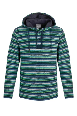 Weird Fish Sweatshirts & Hoodies|Payson Button Neck Striped Eco Macaroni Hoodie Ensign Blue