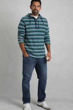 Weird Fish Sweatshirts & Hoodies|Payson Button Neck Striped Eco Macaroni Hoodie Ensign Blue
