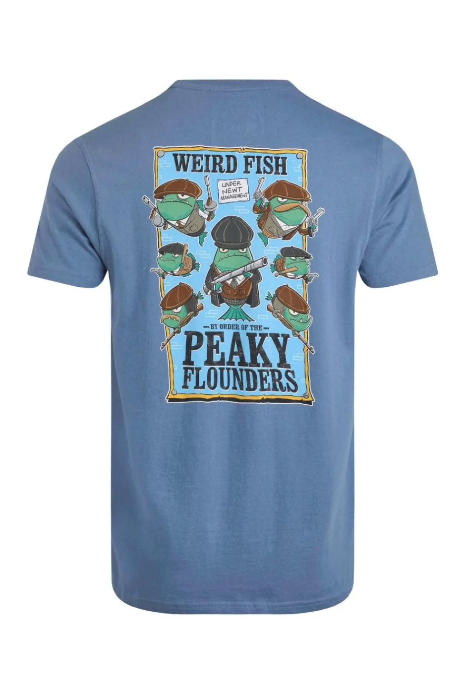 Weird Fish T-Shirts|Peaky Flounders Back Print Artist T-Shirt Mid Blue