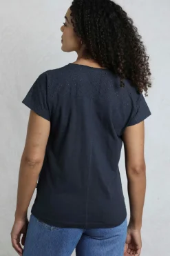 Weird Fish Tunics|Tops & T-Shirts|Pernille Organic Cotton Cutaway T-Shirt Navy