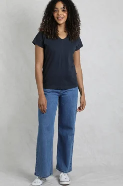 Weird Fish Tunics|Tops & T-Shirts|Pernille Organic Cotton Cutaway T-Shirt Navy